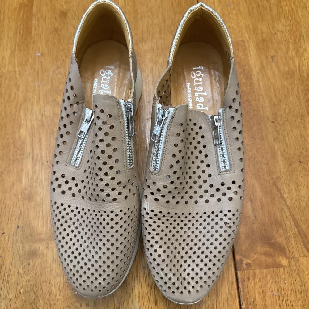 Igualados Made In Spain Soft Sneakers Women's Tan Leather Comfort Casual Sz 10